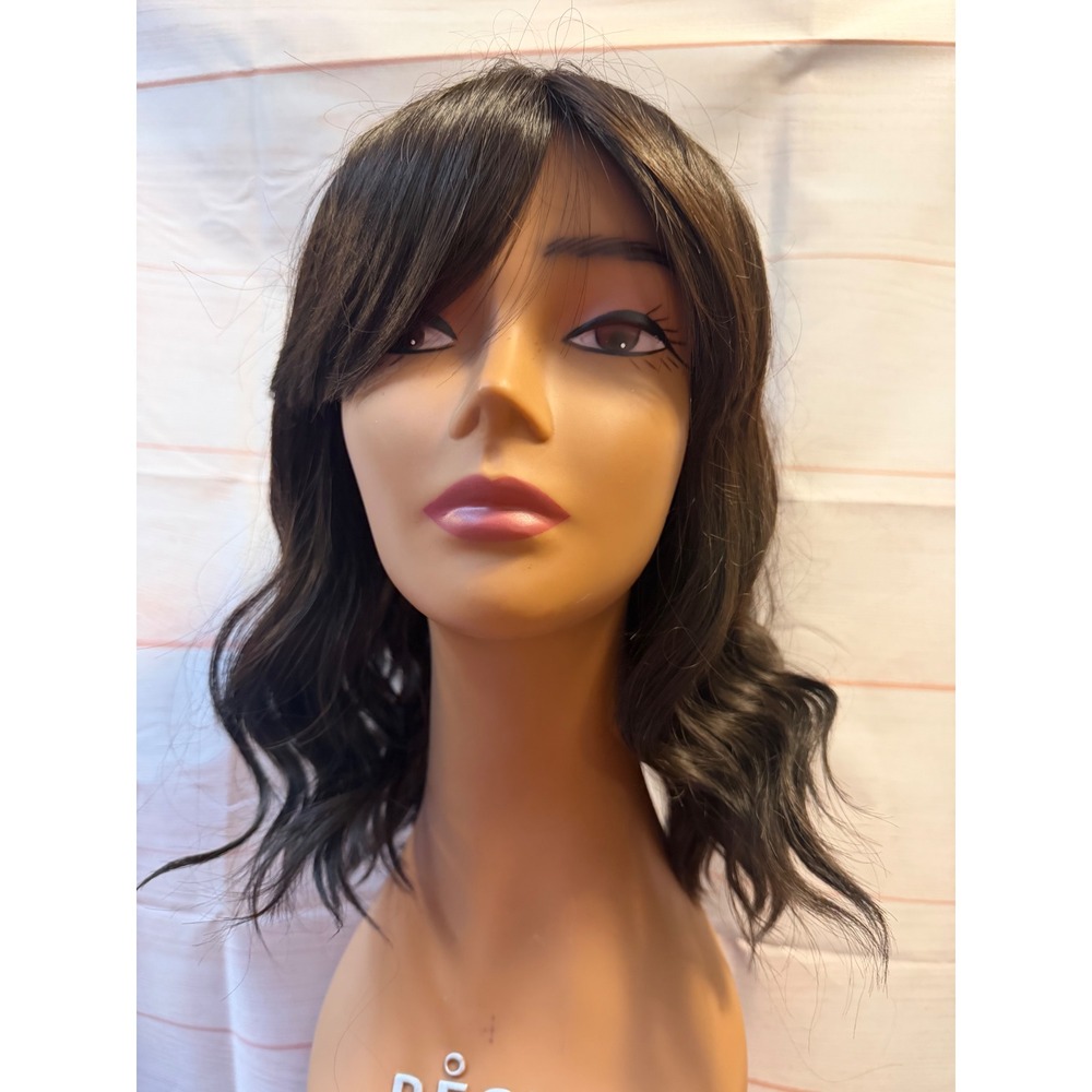 Brown banged synthetic wavy wig